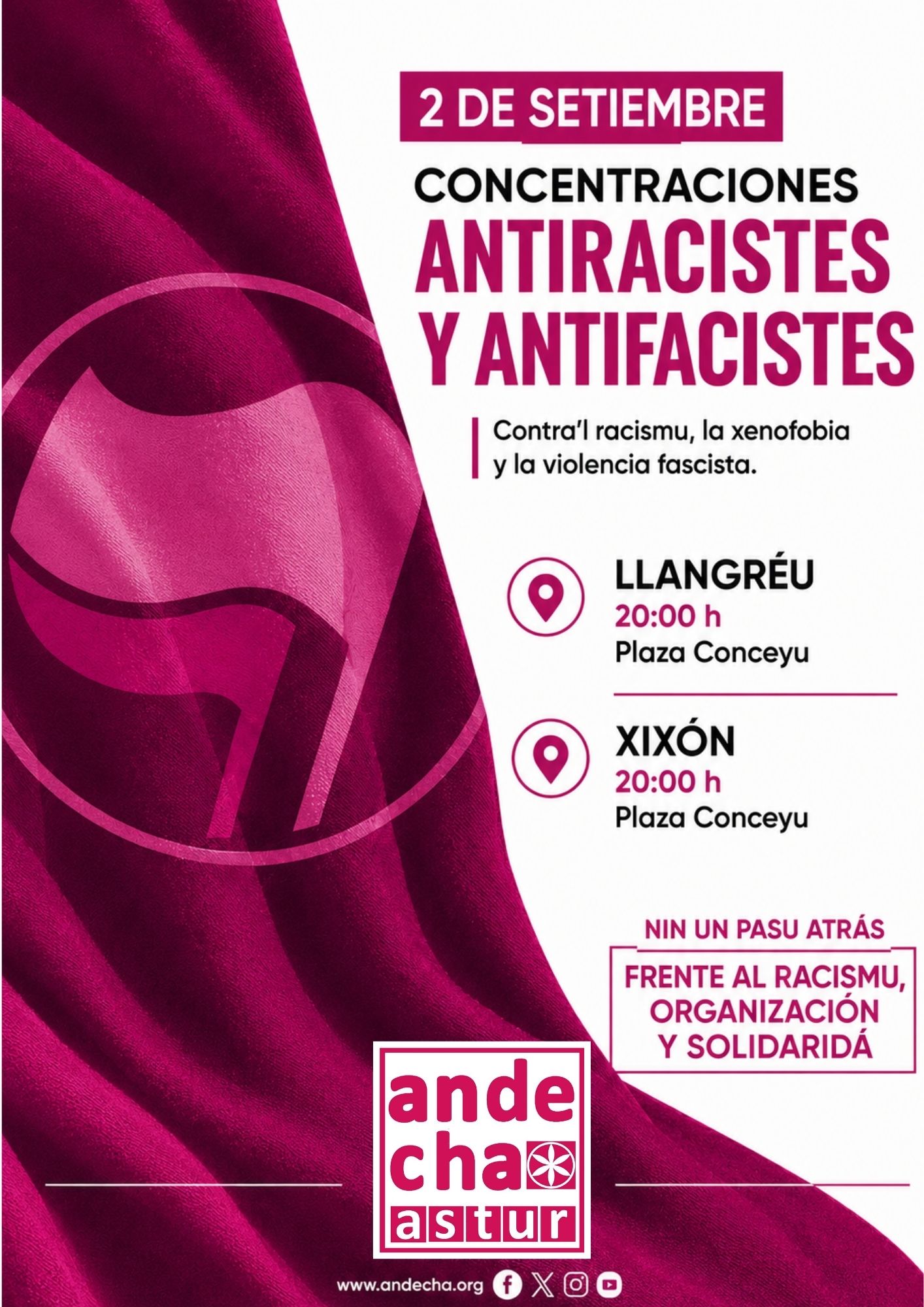 Andecha Astur llama a participar nes concentraciones antirracistes y antifacistes convocaes pa esti miércoles n’Asturies