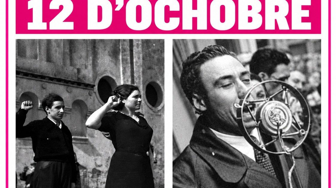 Cartelu de los homenaxes d’Ochobre del 34 del 12 d’ochobre de 2026: Carbayín a les 12:30 y Pando a les 13:30.