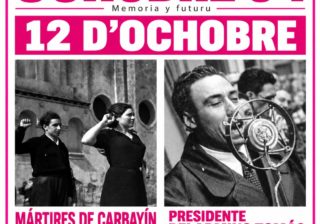 Cartelu de los homenaxes d’Ochobre del 34 del 12 d’ochobre de 2026: Carbayín a les 12:30 y Pando a les 13:30.